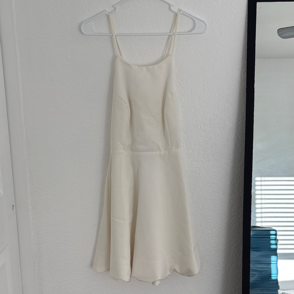 Lulu's White Mini Dress with Open Back & Scalloped Edges